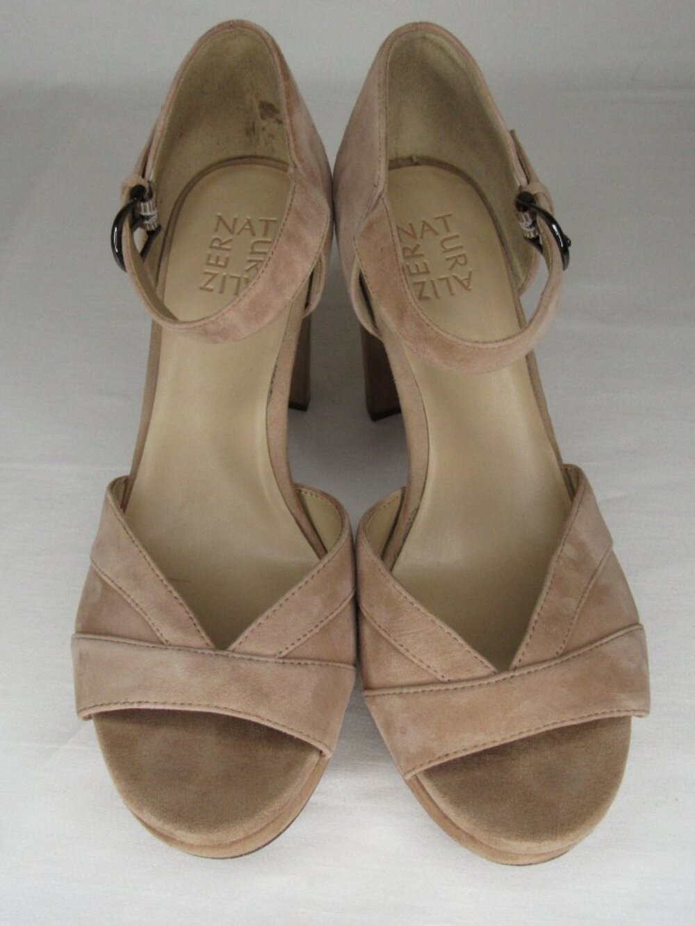 Naturalizer Beige Suede Leather MALINA Platform Sandal Heel Women's 9.5 - Picture 3 of 9